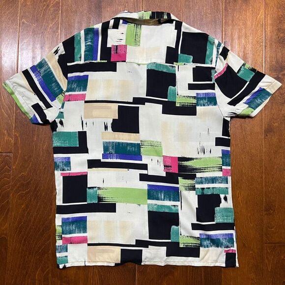 Primark Viscose Multicolored Cream Casual Button Front Shirt Men's Size Medium - Picture 5 of 9